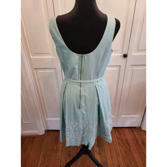 Mint Green Fit and Flare Mini Dress Embroidery sz 10 Cottage Fairy Rockabilly - Picture 2 of 7